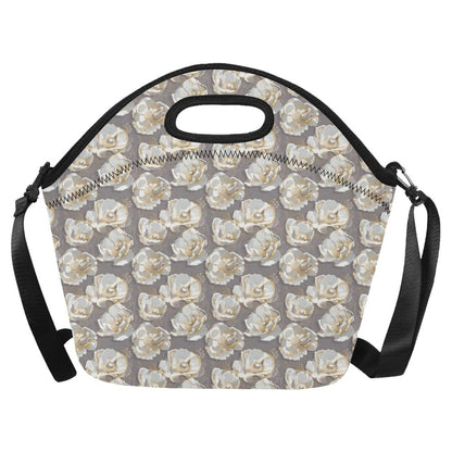 Elegant Grey Flower Print Neoprene Lunch Bag (Model 1669)(Large)-JTAMIGO.COM