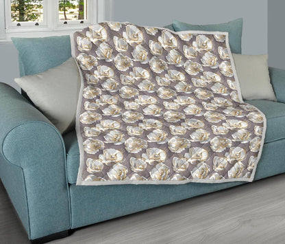 Elegant Grey Flower Print Premium Quilt-JTAMIGO.COM