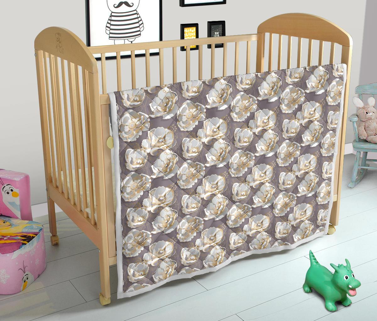 Elegant Grey Flower Print Premium Quilt-JTAMIGO.COM