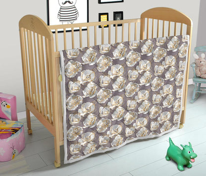 Elegant Grey Flower Print Premium Quilt-JTAMIGO.COM