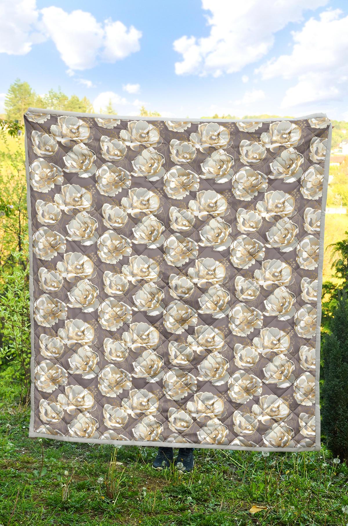 Elegant Grey Flower Print Premium Quilt-JTAMIGO.COM