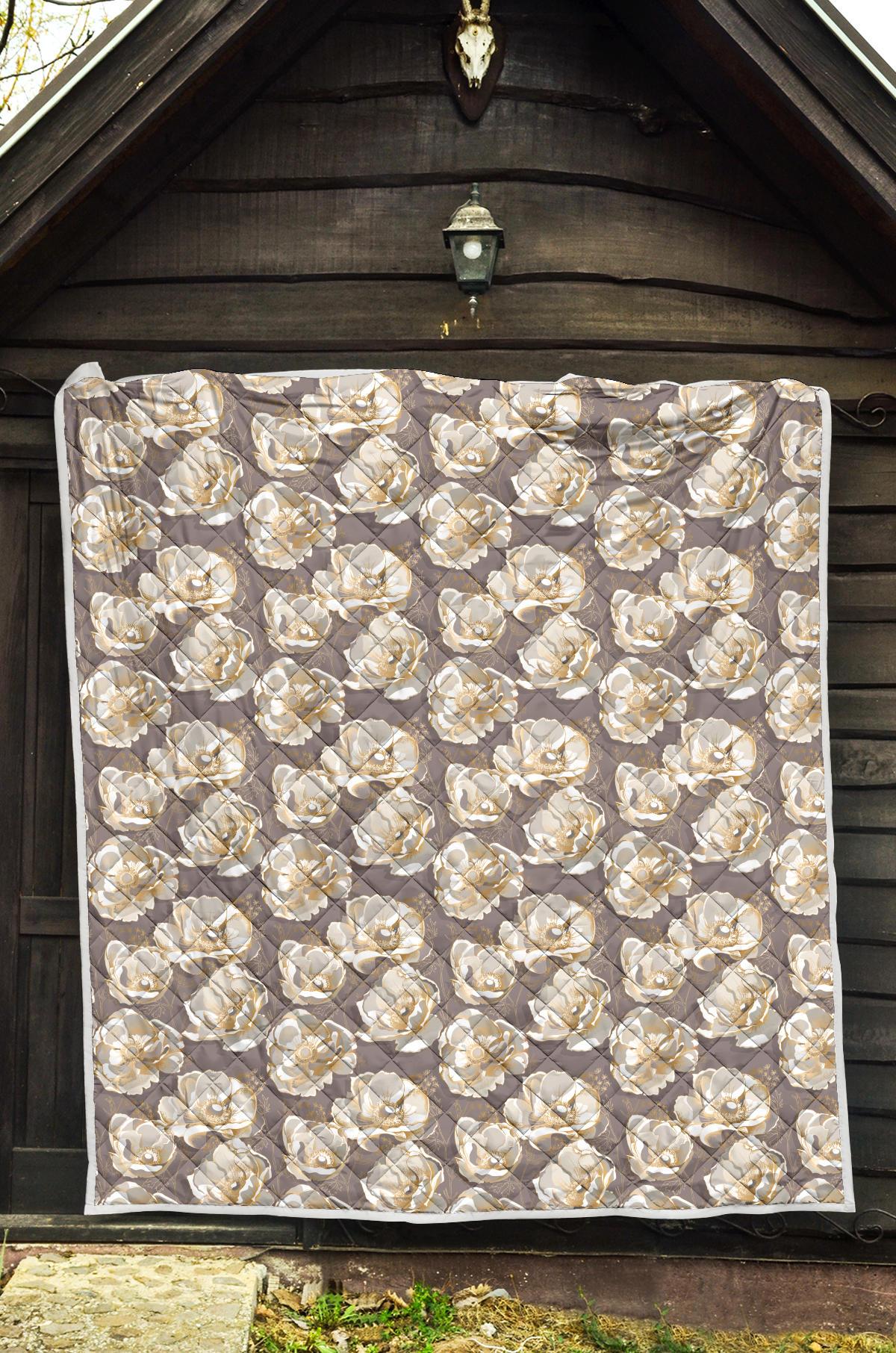 Elegant Grey Flower Print Premium Quilt-JTAMIGO.COM