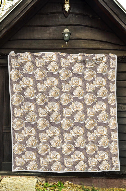 Elegant Grey Flower Print Premium Quilt-JTAMIGO.COM