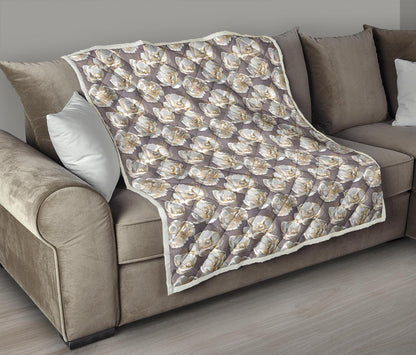 Elegant Grey Flower Print Premium Quilt-JTAMIGO.COM