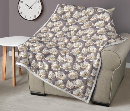 Elegant Grey Flower Print Premium Quilt-JTAMIGO.COM