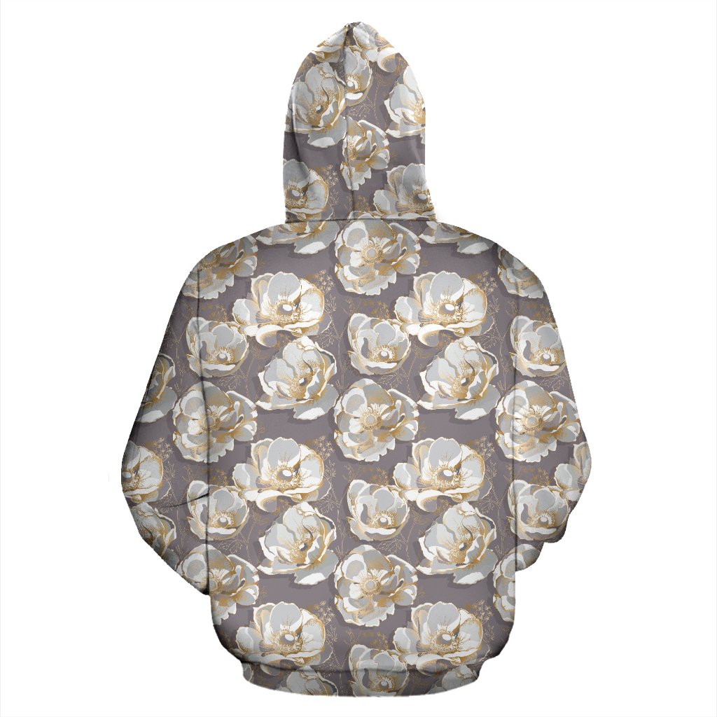Elegant Grey Flower Print Pullover Hoodie