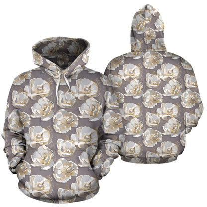 Elegant Grey Flower Print Pullover Hoodie