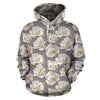 Elegant Grey Flower Print Pullover Hoodie