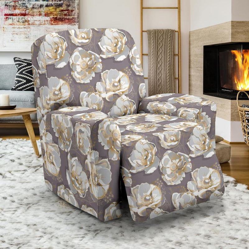 Elegant Grey Flower Print Recliner Slipcover-JTAMIGO.COM