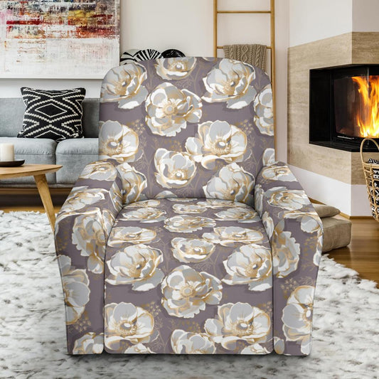 Elegant Grey Flower Print Single Sofa Slipcover -JTAMIGO.COM