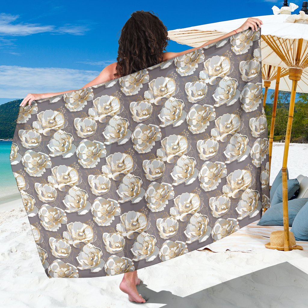 Elegant Grey Flower Print Sarong Pareo Wrap