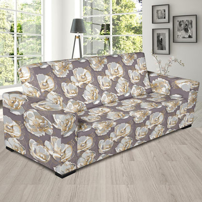 Elegant Grey Flower Print Sofa Slipcover-JTAMIGO.COM