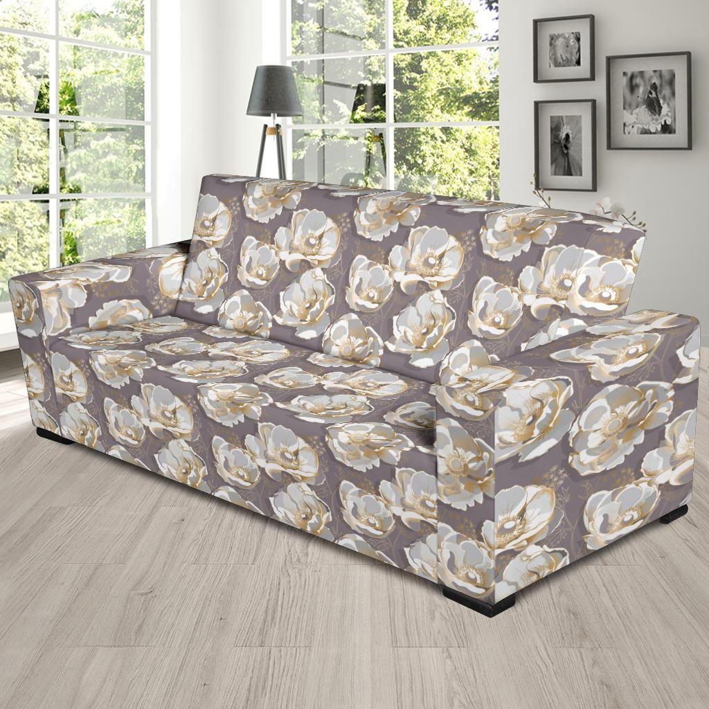 Elegant Grey Flower Print Sofa Slipcover-JTAMIGO.COM