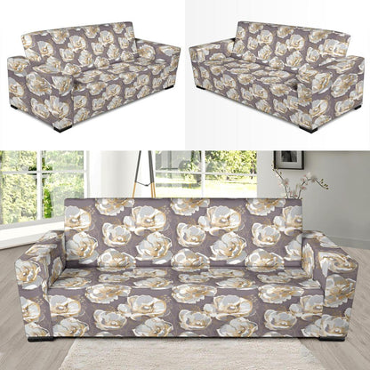 Elegant Grey Flower Print Sofa Slipcover-JTAMIGO.COM