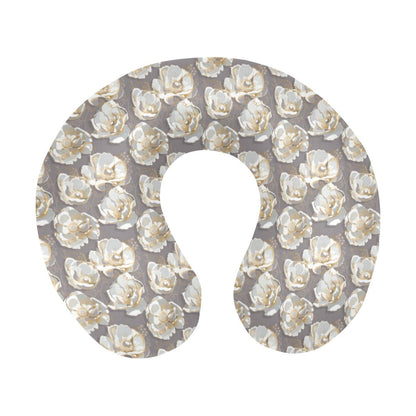 Elegant Grey Flower Print U-Shaped Travel Neck Pillow-JTAMIGO.COM