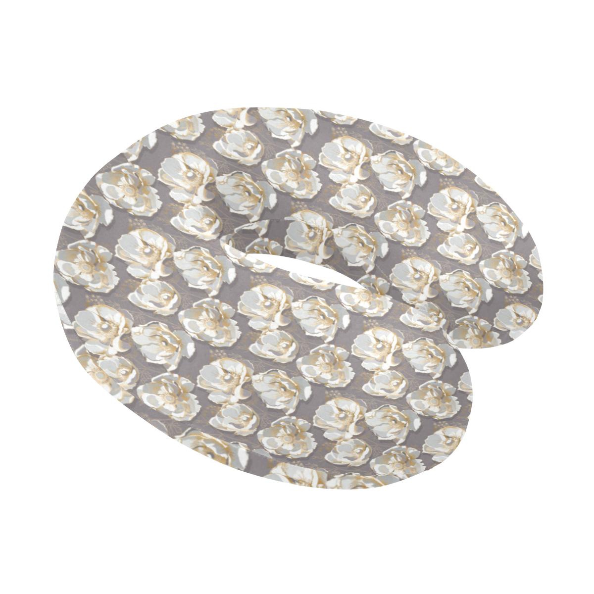 Elegant Grey Flower Print U-Shaped Travel Neck Pillow-JTAMIGO.COM