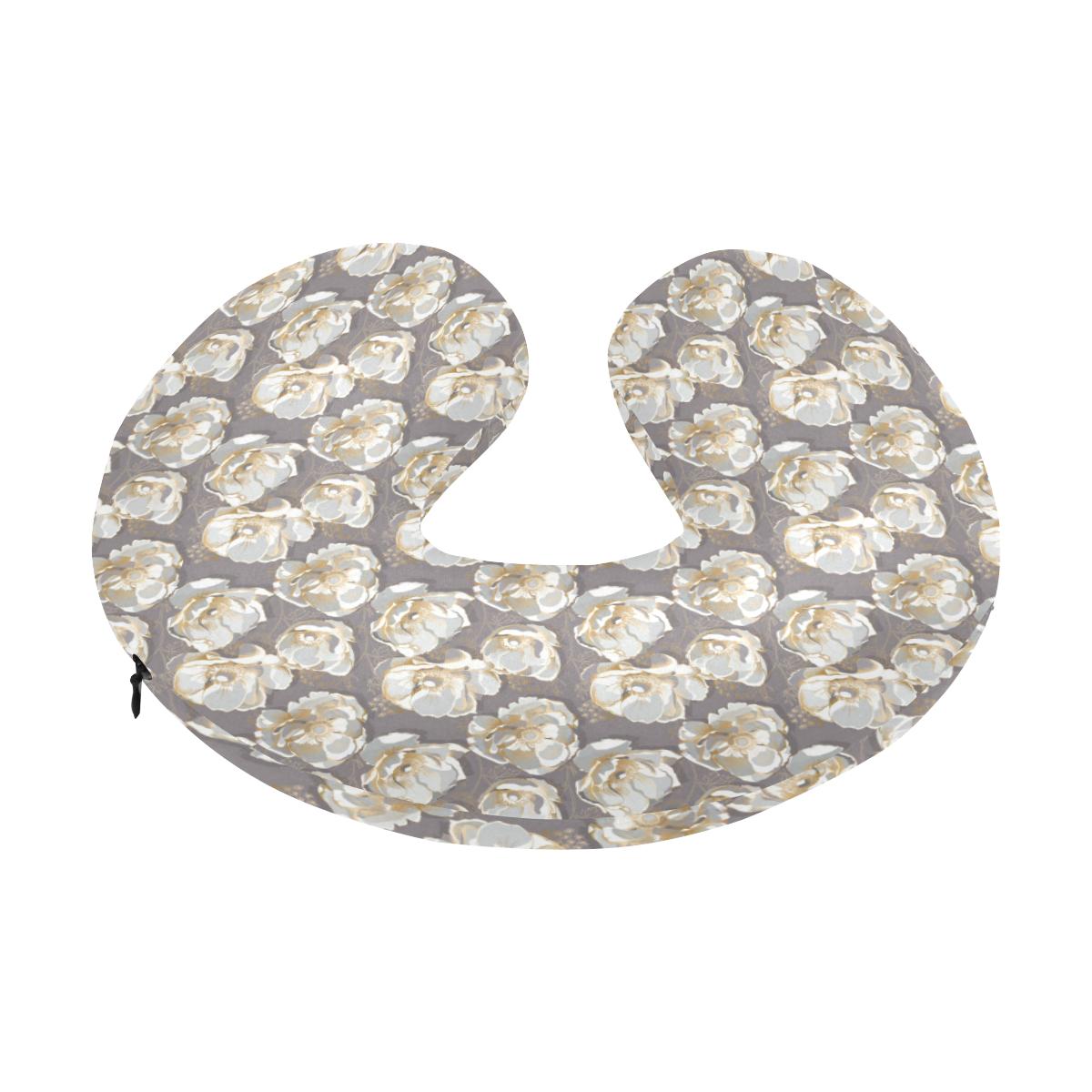 Elegant Grey Flower Print U-Shaped Travel Neck Pillow-JTAMIGO.COM