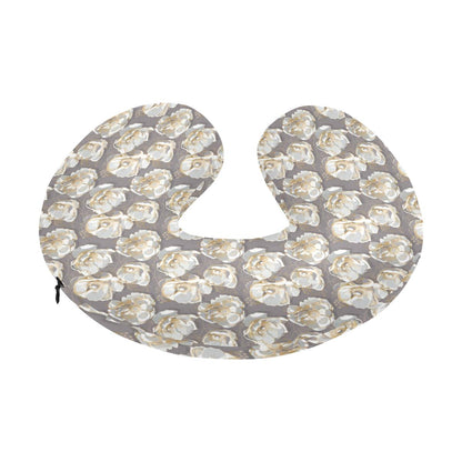 Elegant Grey Flower Print U-Shaped Travel Neck Pillow-JTAMIGO.COM