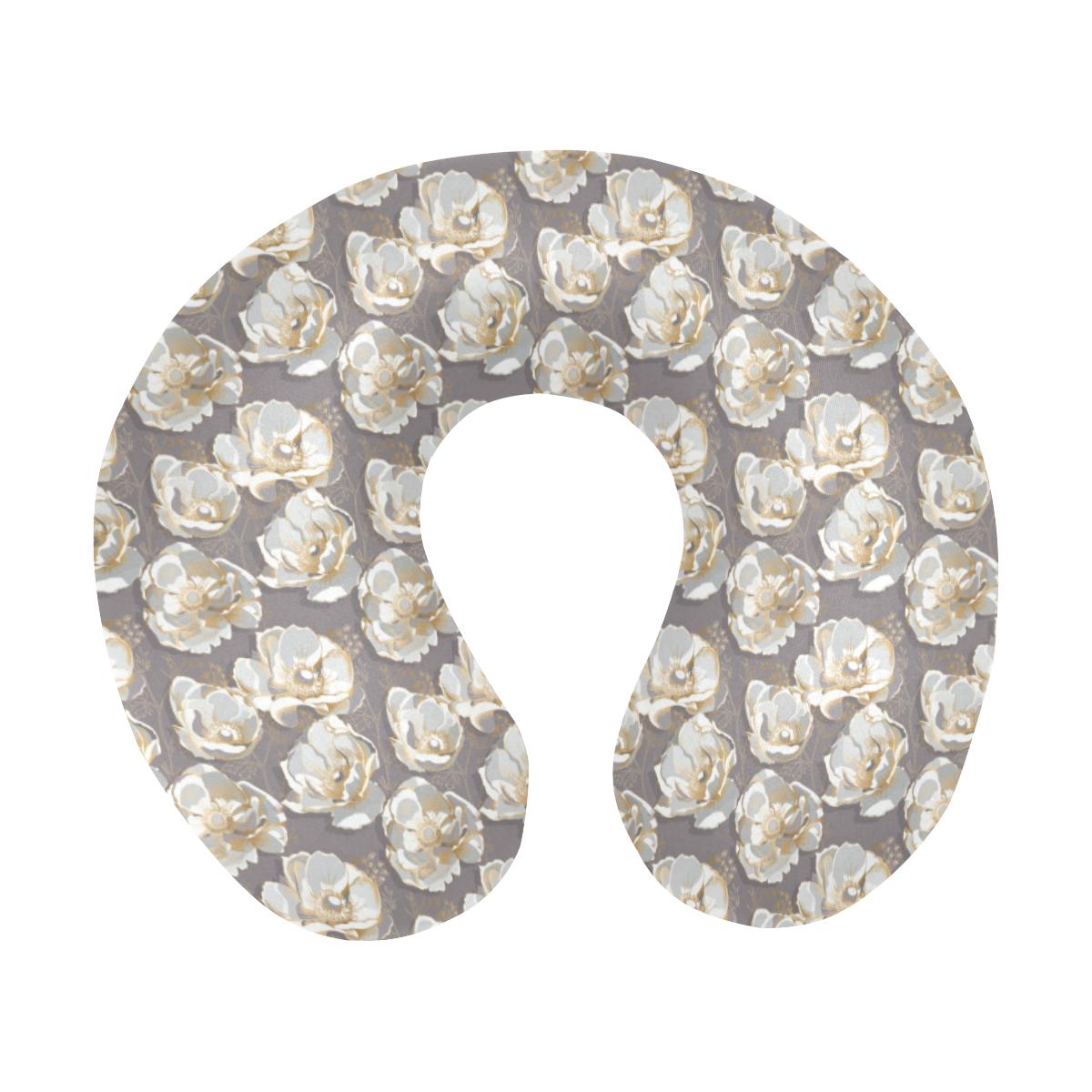 Elegant Grey Flower Print U-Shaped Travel Neck Pillow-JTAMIGO.COM