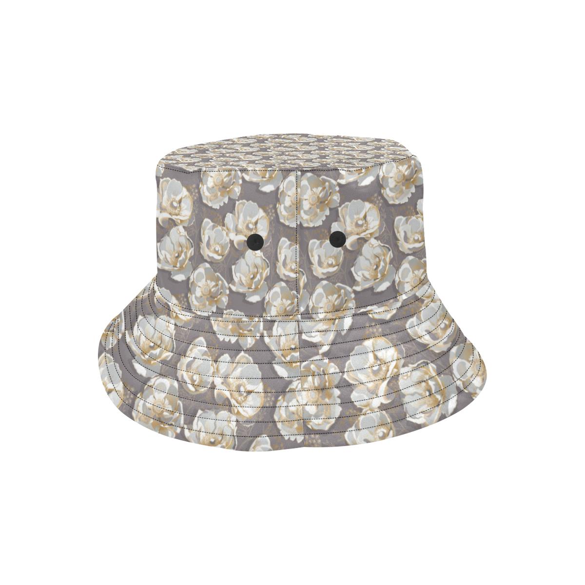 Elegant Grey Flower Print Unisex Bucket Hat