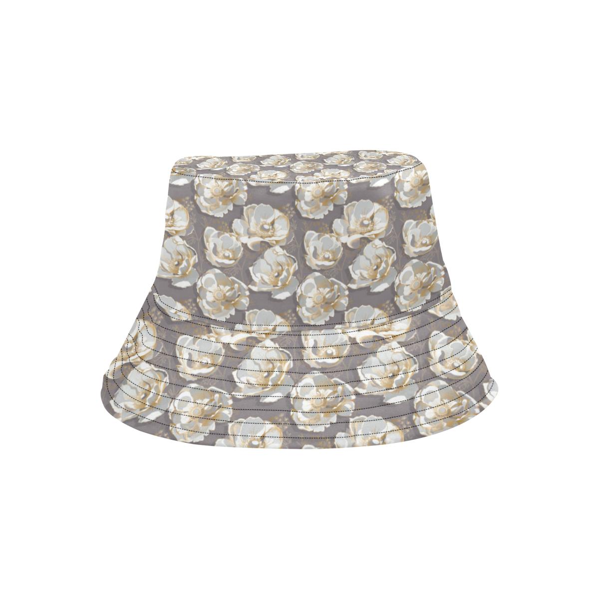 Elegant Grey Flower Print Unisex Bucket Hat