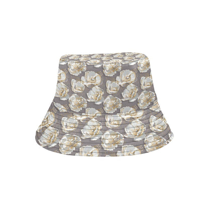 Elegant Grey Flower Print Unisex Bucket Hat
