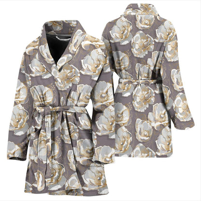 Elegant Grey Flower Print Women Bath Robe-JTAMIGO.COM