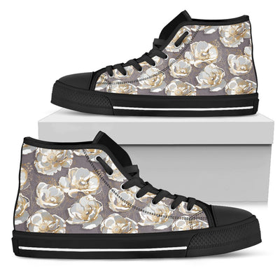 Elegant Grey Flower Print Women High Top Shoes