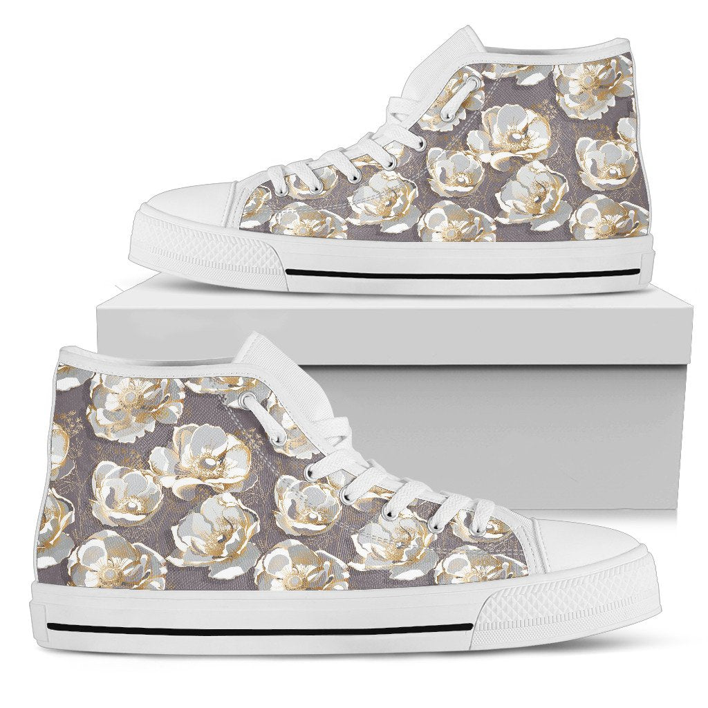 Elegant Grey Flower Print Women High Top Shoes