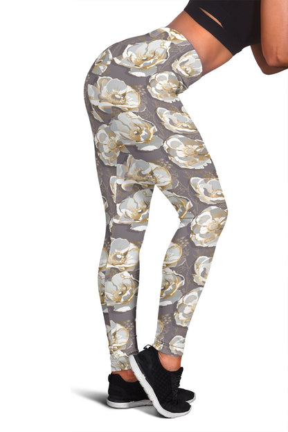 Elegant Grey Flower Print Women Leggings