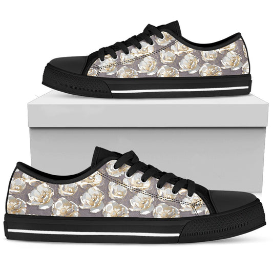 Elegant Grey Flower Print Women Low Top Shoes