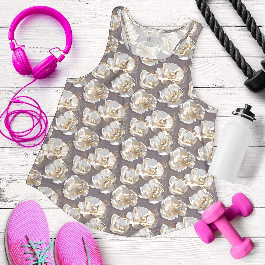 Elegant Grey Flower Print Women Racerback Tank Top