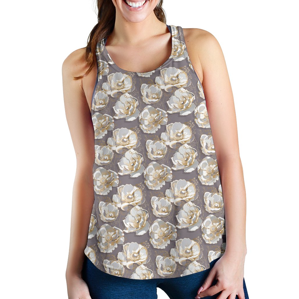 Elegant Grey Flower Print Women Racerback Tank Top