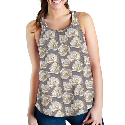 Elegant Grey Flower Print Women Racerback Tank Top