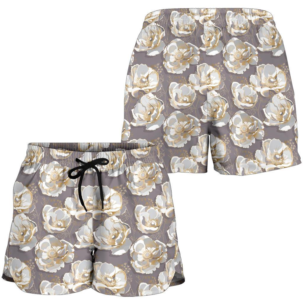 Elegant Grey Flower Print Women Shorts-JTAMIGO.COM