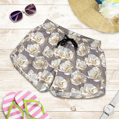Elegant Grey Flower Print Women Shorts-JTAMIGO.COM