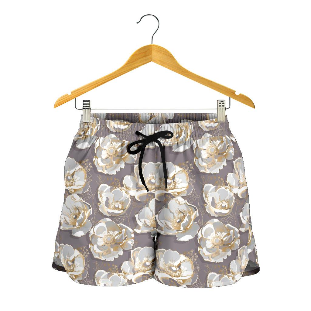 Elegant Grey Flower Print Women Shorts-JTAMIGO.COM
