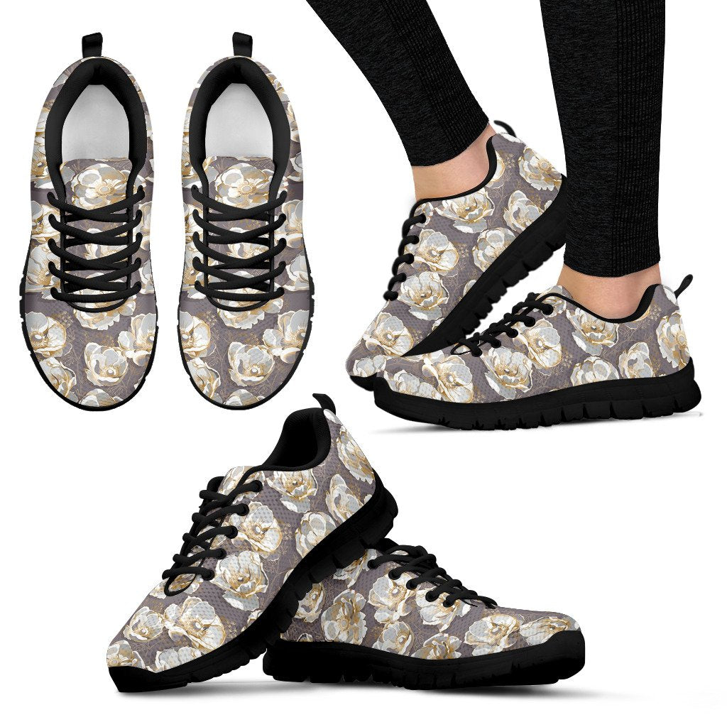 Elegant Grey Flower Print Women Sneakers Shoes