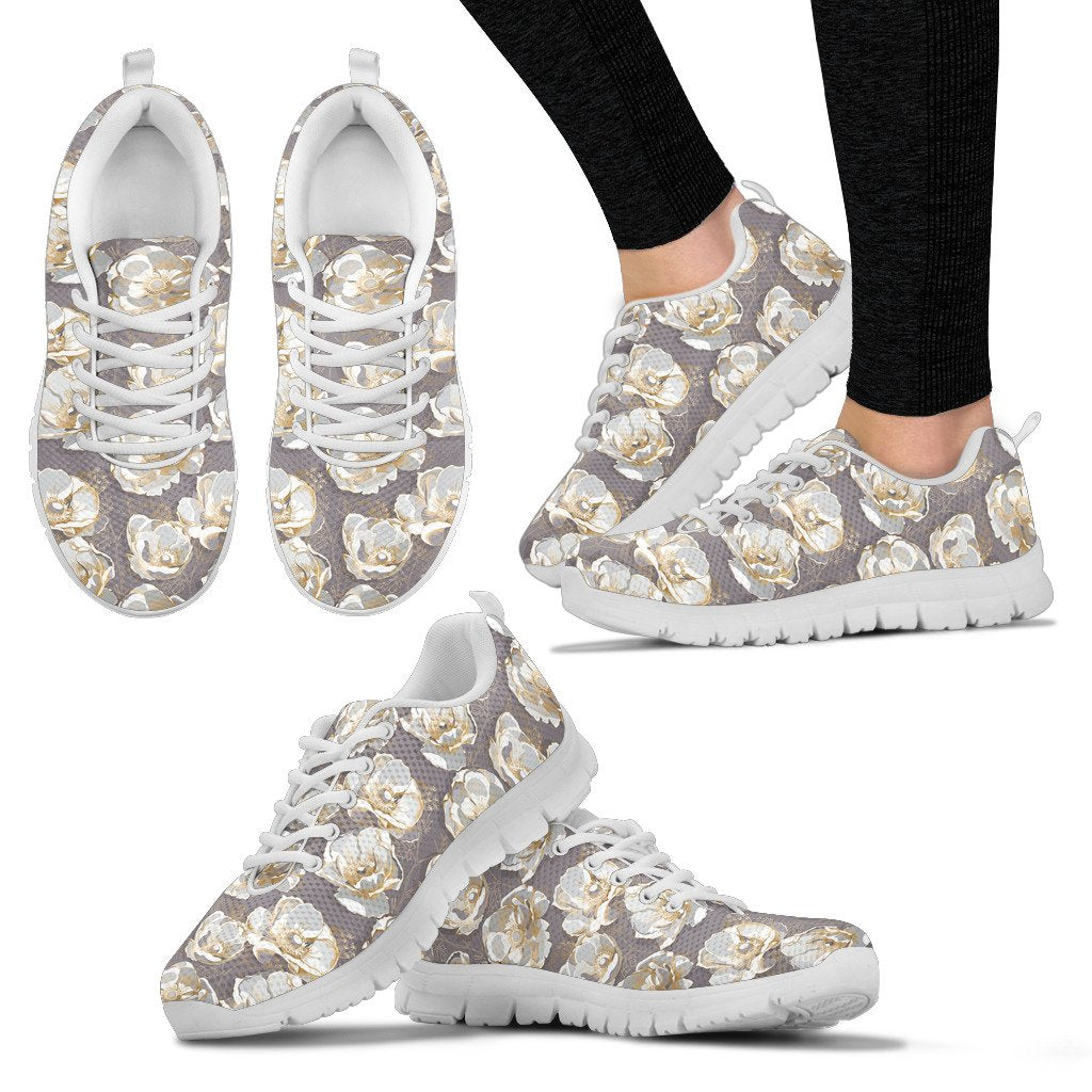 Elegant Grey Flower Print Women Sneakers Shoes