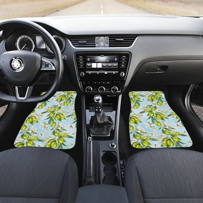 Elegant Olive Floral Print Car Floor Mats