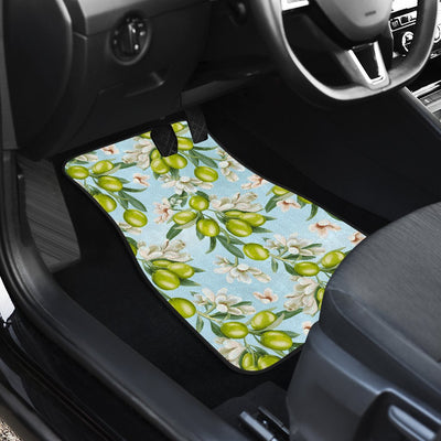Elegant Olive Floral Print Car Floor Mats