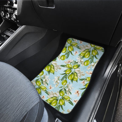 Elegant Olive Floral Print Car Floor Mats