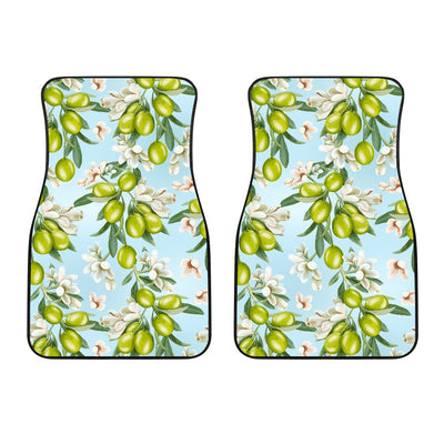 Elegant Olive Floral Print Car Floor Mats