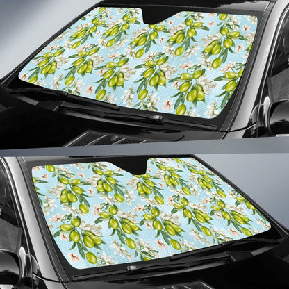 Elegant Olive Floral Print Car Sun Shade For Windshield