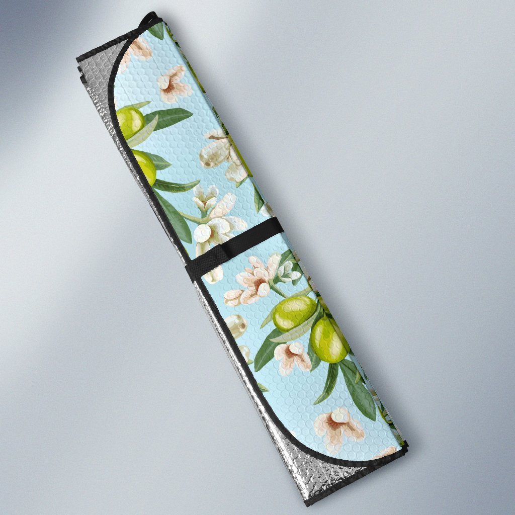 Elegant Olive Floral Print Car Sun Shade For Windshield