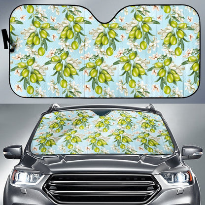 Elegant Olive Floral Print Car Sun Shade For Windshield