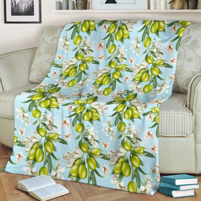 Elegant Olive Floral Print Fleece Blanket