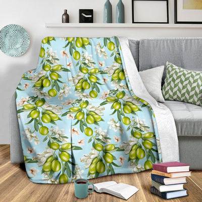 Elegant Olive Floral Print Fleece Blanket