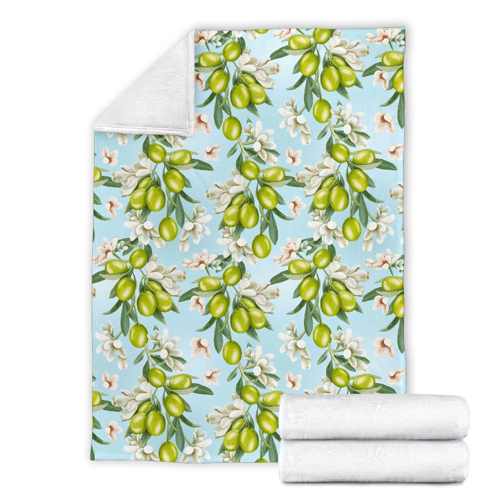 Elegant Olive Floral Print Fleece Blanket