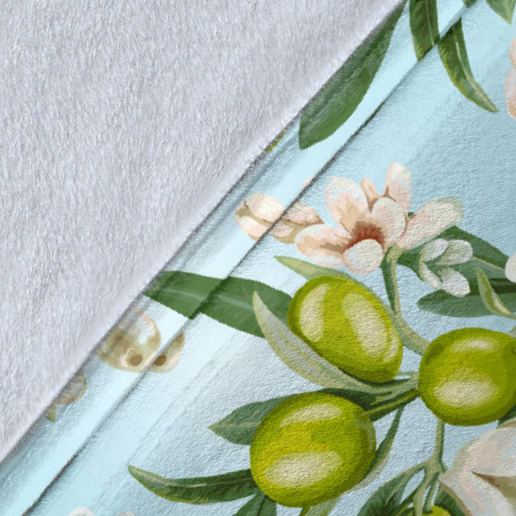 Elegant Olive Floral Print Fleece Blanket